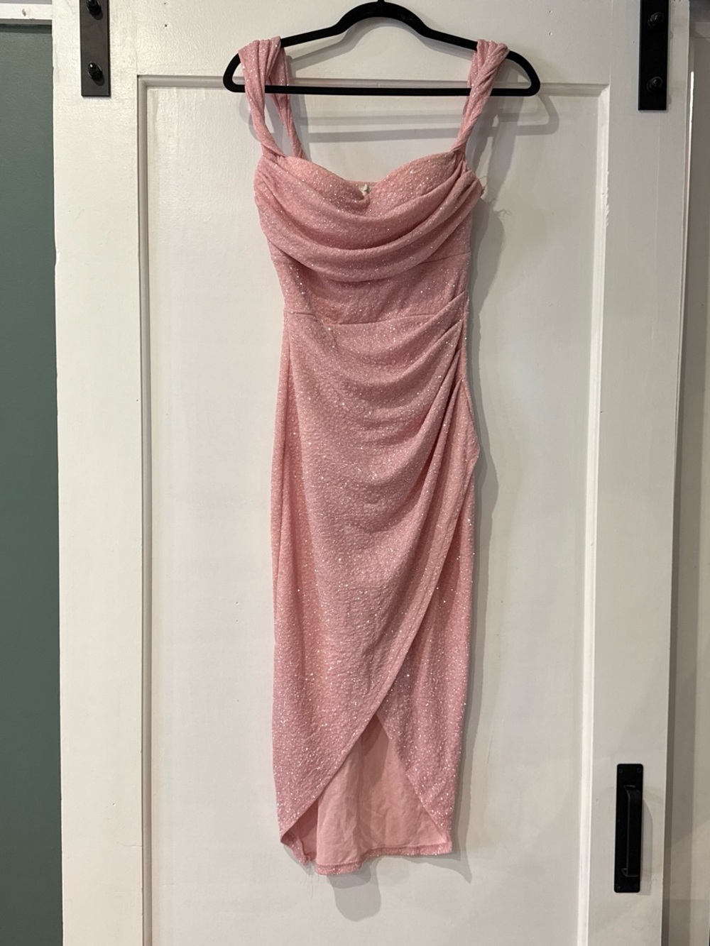 Lovely Day Sparkle Pink Draped Midi Dress